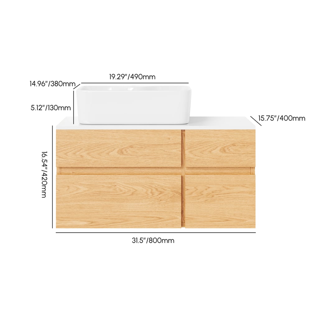 Bathroom Vanity Set 31.5" Modern Floating Faux Marble Bathroom Vanity with Sink weights dimensions image