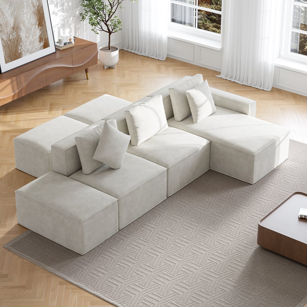 Questions et Réponses pour Canapé sectionnel modulaire en coton et lin, 3 500 mm, 6 pièces, avec poufs