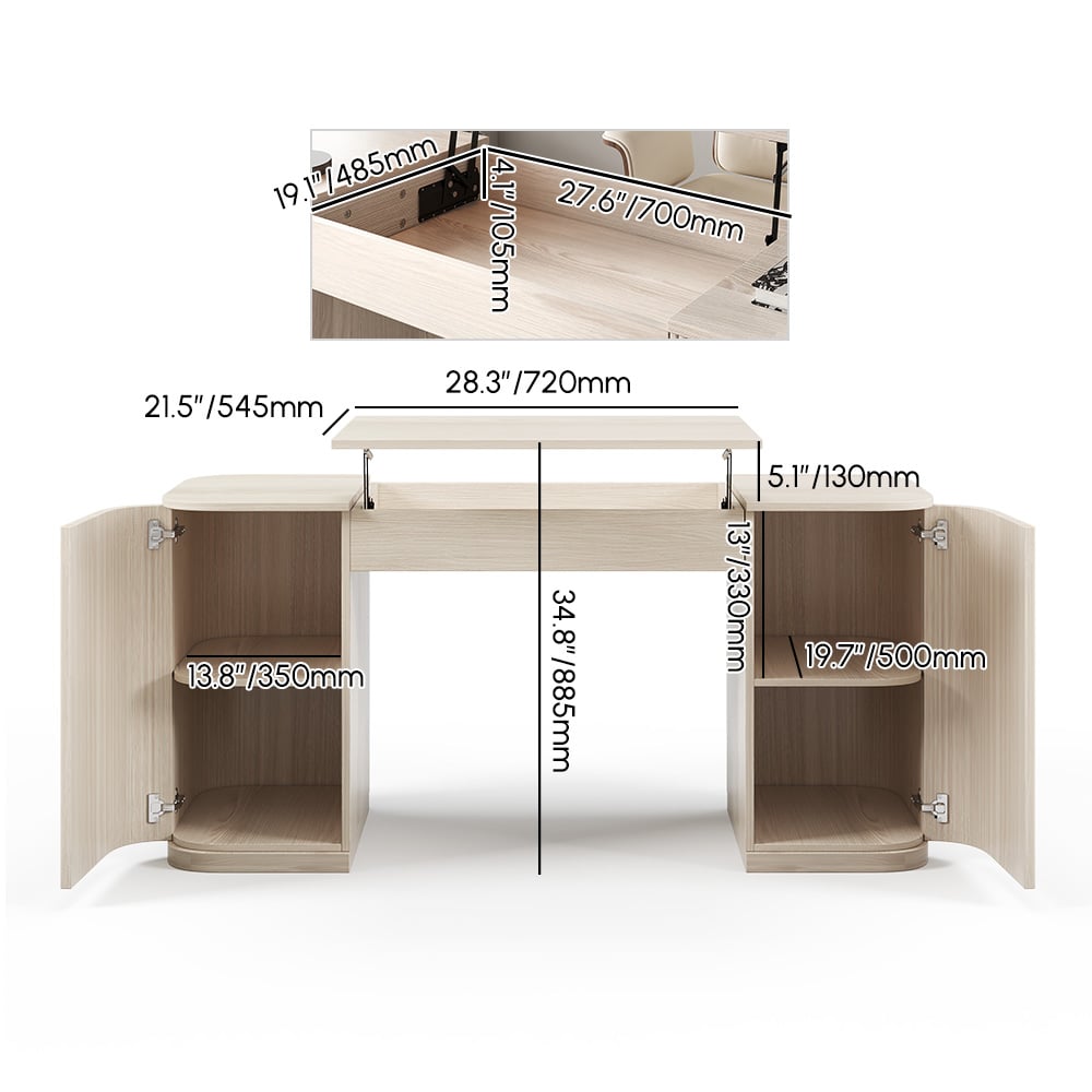 Modern Wash White Standing Computer Desk with 2 Doors and Storage Office Desk (59.8" ) weights dimensions image