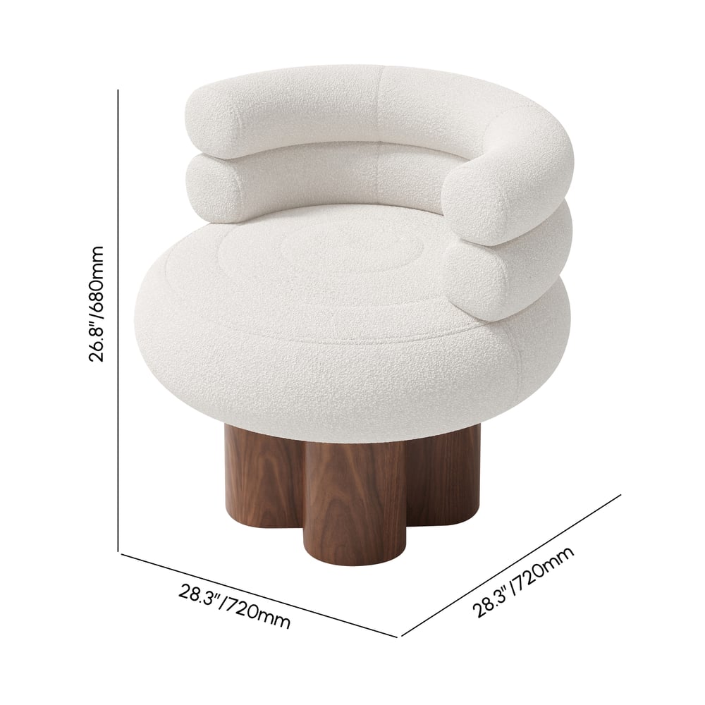 Swivel Boucle Barrel Armless Solid Wood Accent Chair weights dimensions image