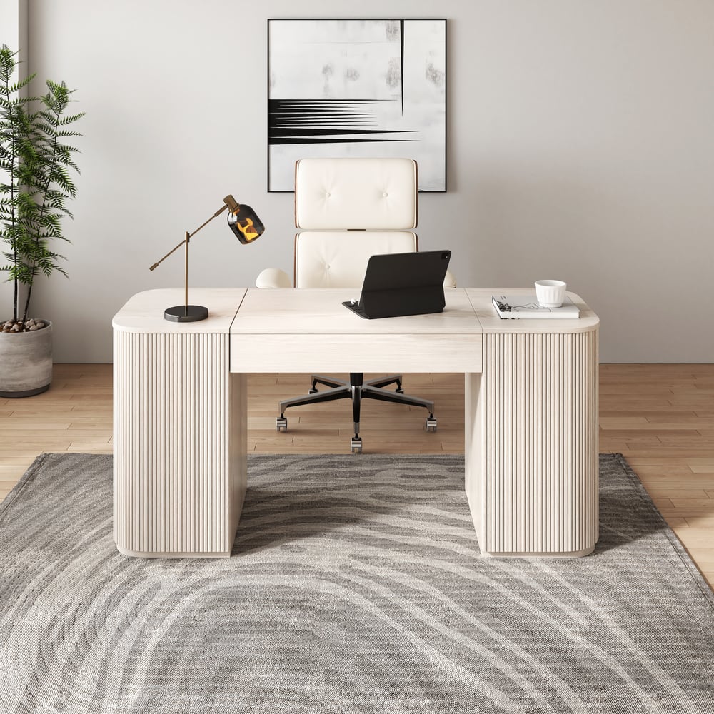 Customer Reviews for Modern Wash White Standing Computer Desk with 2 Doors and Storage Office Desk (59.8" )