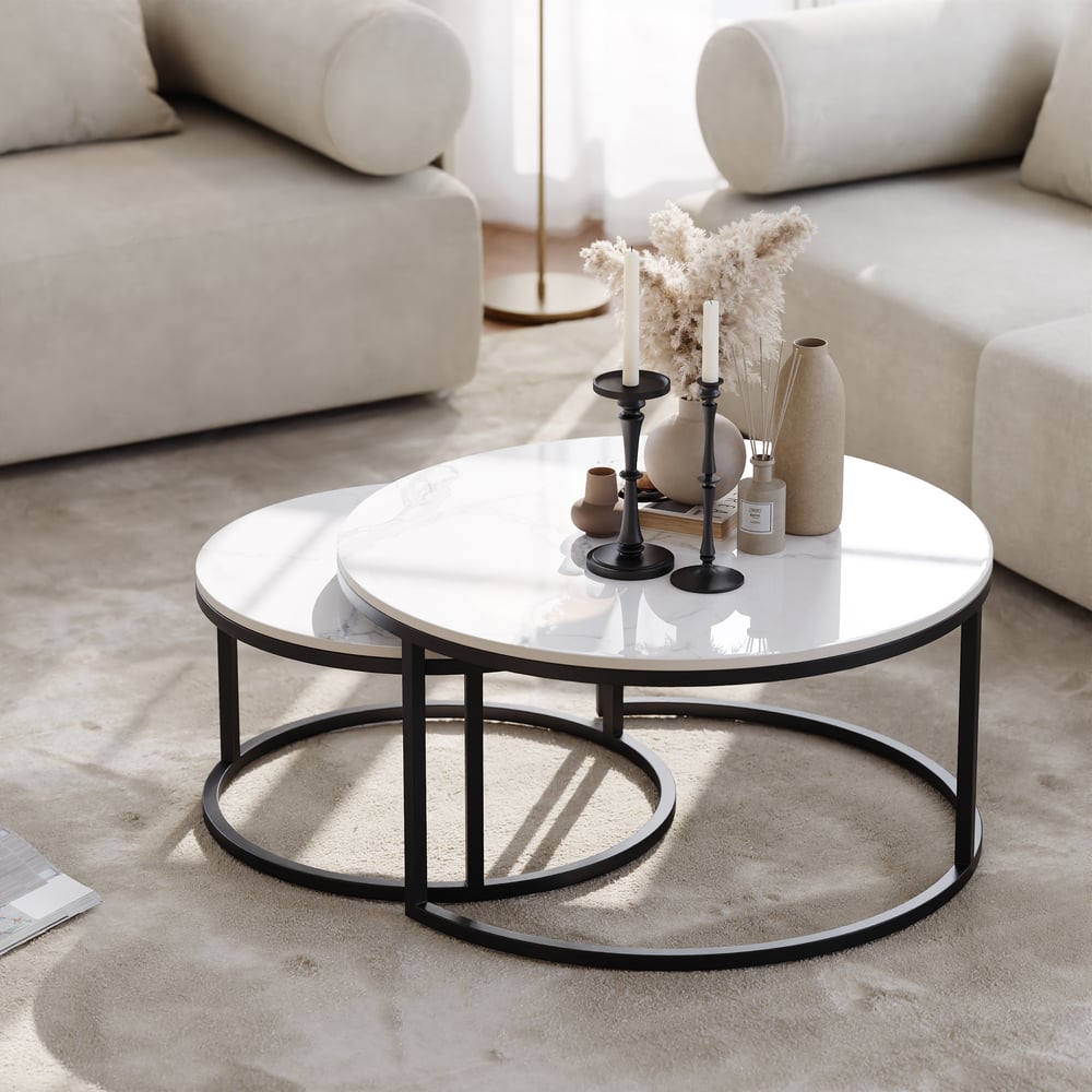 Recensioni dei clienti per Tavolo da salotto rotondo in 2 pezzi Fero Moderner in pietra sinterizzata e metallo in marmo ottico