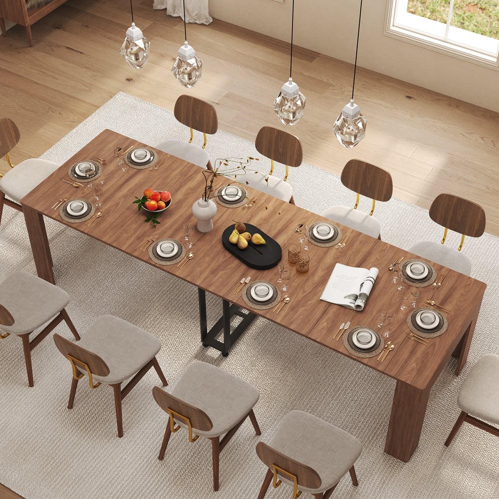 Questions and Answers for 20"-118" Rectangle Extendable Rubber Wood Dining Table Walnut Seats 10-12