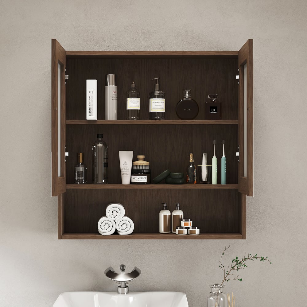 Otázky a odpovědi pro Ořechová zrcadlová skříňka s úložným prostorem 700 mm* 700 mm