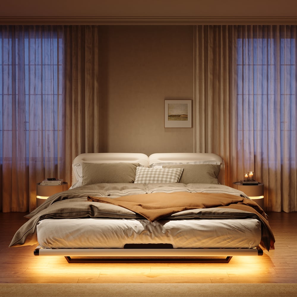 Pytania i odpowiedzi dla Nowoczesna pływająca rama łóżka z lekkim i regulowanym zagłówkiem 180x200