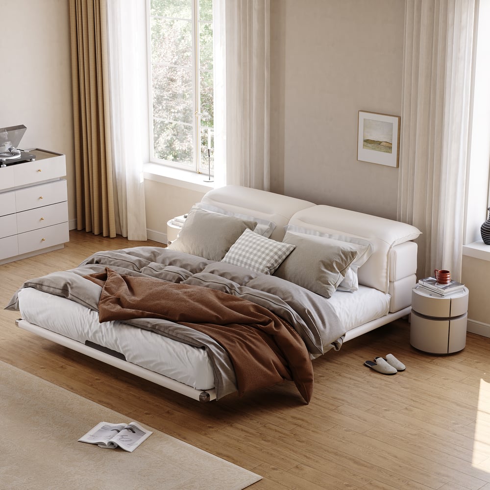 Modern Leather King Size Floating Bedroom Set with Light & Adjustable Headboard Modern Leather King Size Floating Bedroom Set with Light & Adjustable Headboard window image