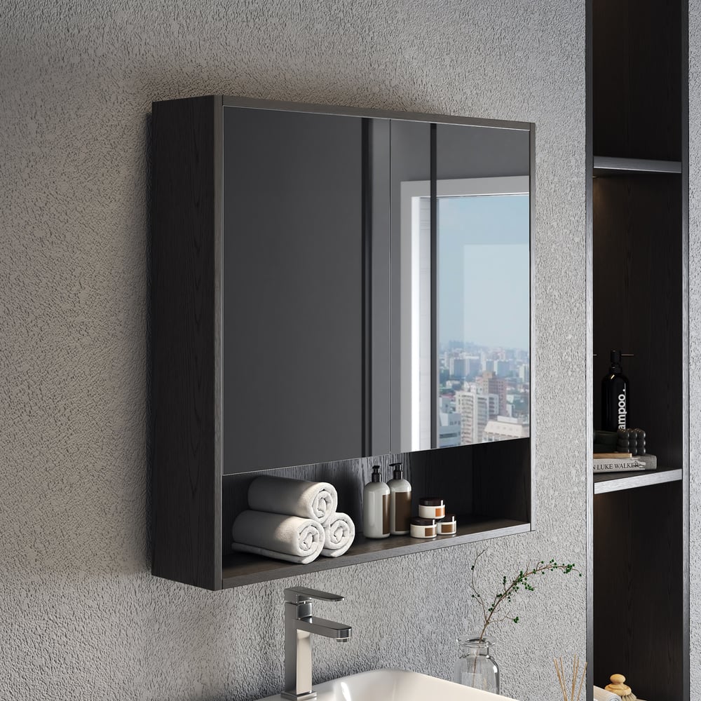Avis Clients sur Armoire à miroir noire avec rangement 700 mm x 700 mm