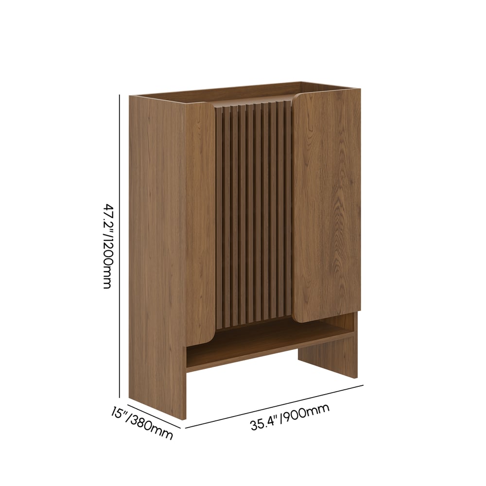 35" Walnut Solid Wood 5-Tier Slatted Shoe Storage Cabinet weights dimensions image