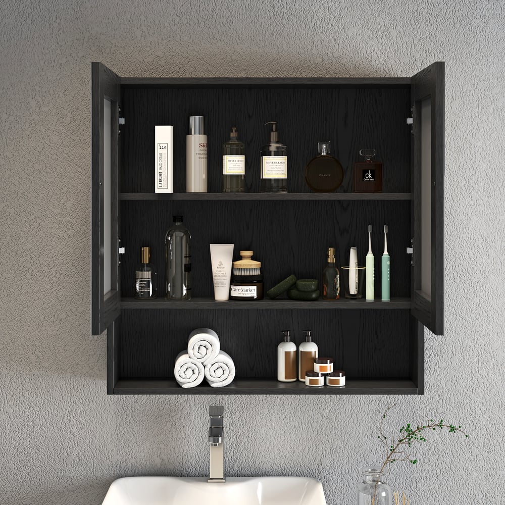 Avis Clients sur Armoire à miroir noire avec rangement 700 mm x 700 mm