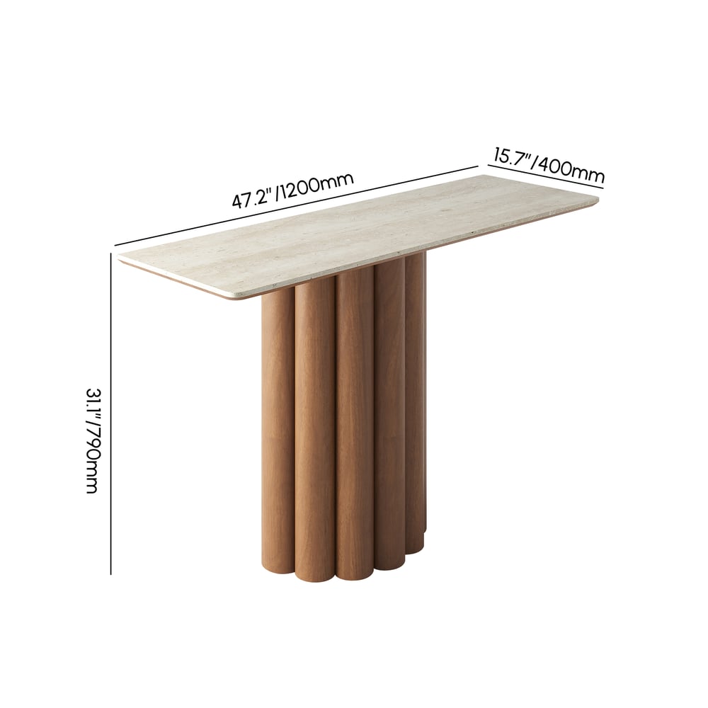 47" Travertine Top Solid Wood Fluted Console Table weights dimensions image