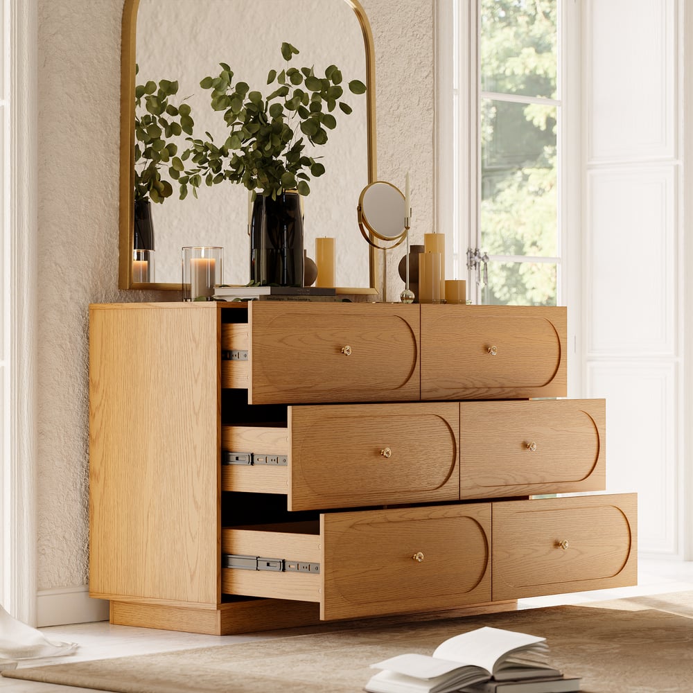 Krila Natural 6-Drawer Dresser & 2 Smart Nightstands Set window image