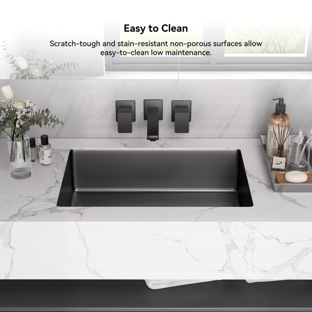 Questions et Réponses pour Évier rectangulaire en acier inoxydable moderne noir Lavabo de salle de bain encastré