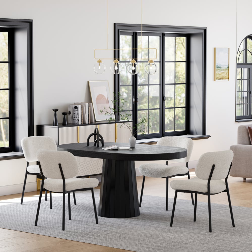 Questions and Answers for Modern White Boucle Dining Chair with Metal Legs Set of 2