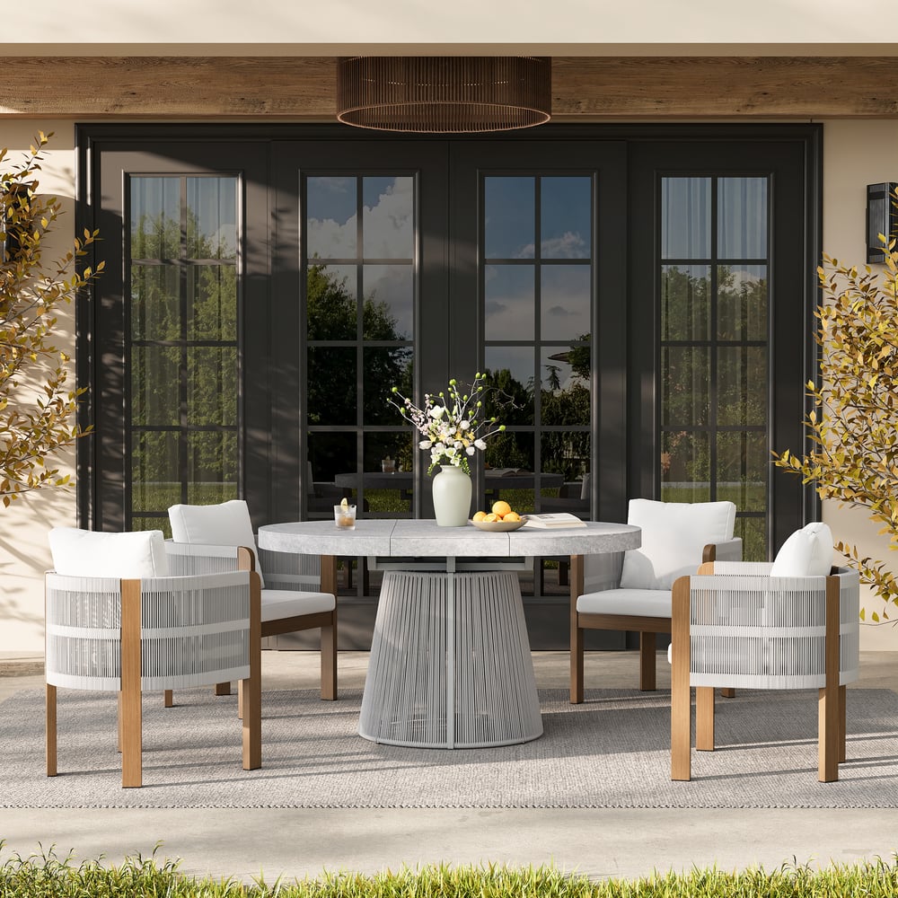 Questions and Answers for 5 Pieces Extendable Outdoor Dining Set & Round Dining Table with 4 Woven Armchairs
