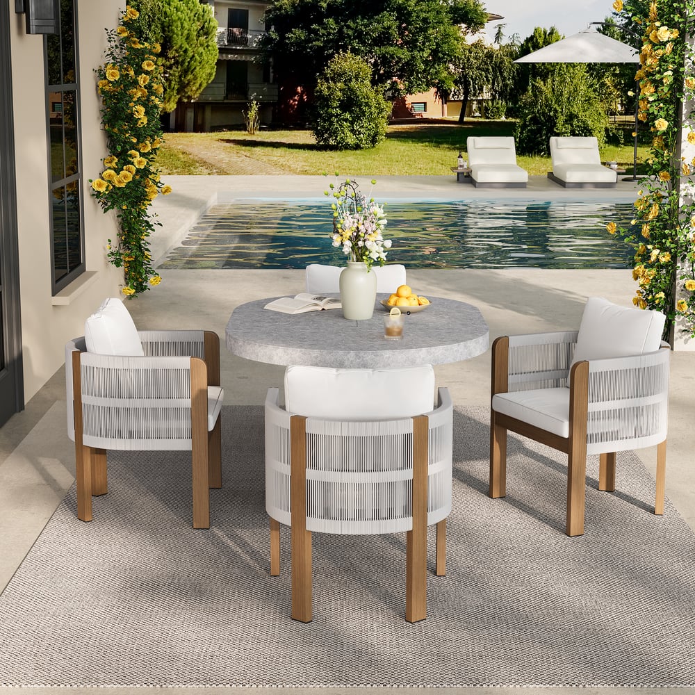 Questions and Answers for 5 Pieces Extendable Outdoor Dining Set & Round Dining Table with 4 Woven Armchairs