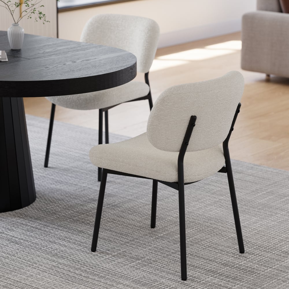 Questions and Answers for Modern White Boucle Dining Chair with Metal Legs Set of 2