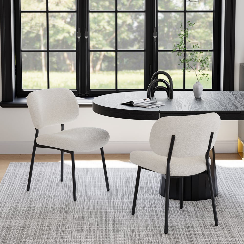 Questions and Answers for Modern White Boucle Dining Chair with Metal Legs Set of 2