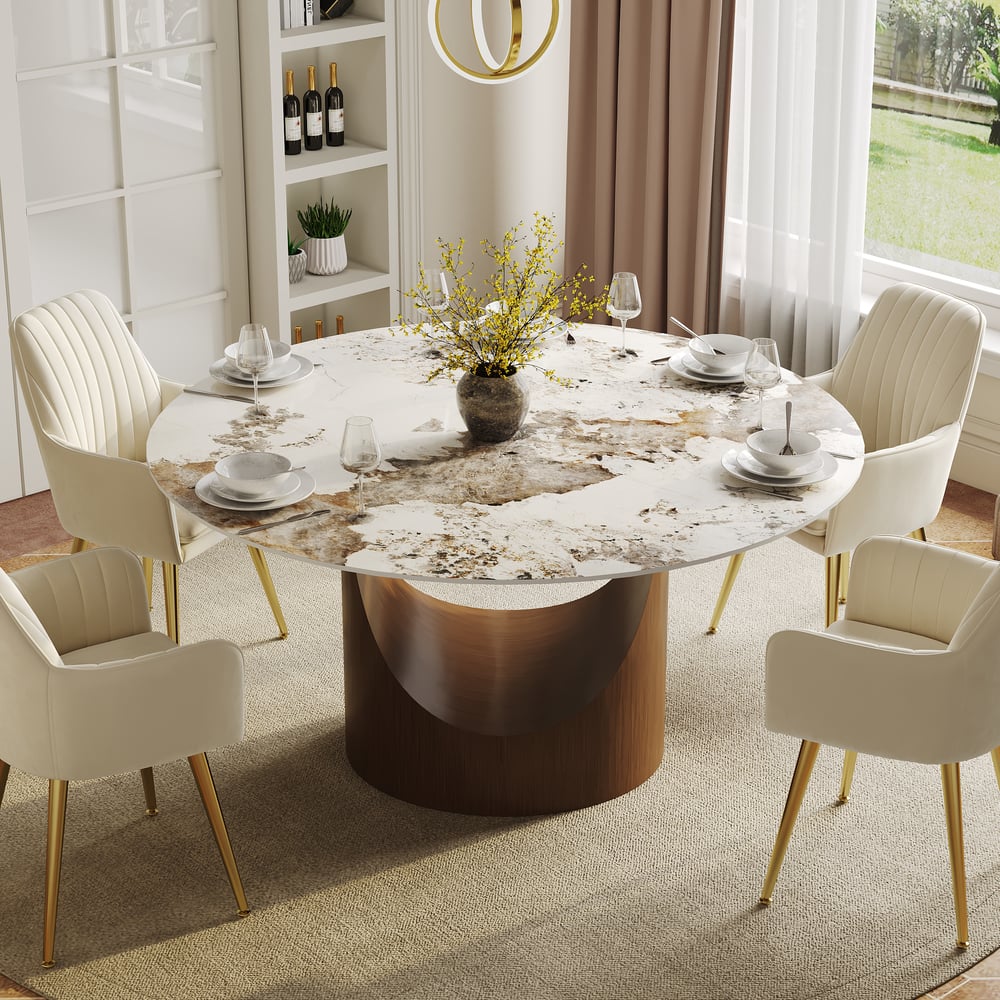 Questions and Answers for Halven 47" Sintered Stone Round Dining Table with Stainless Base Seats 4-6 People