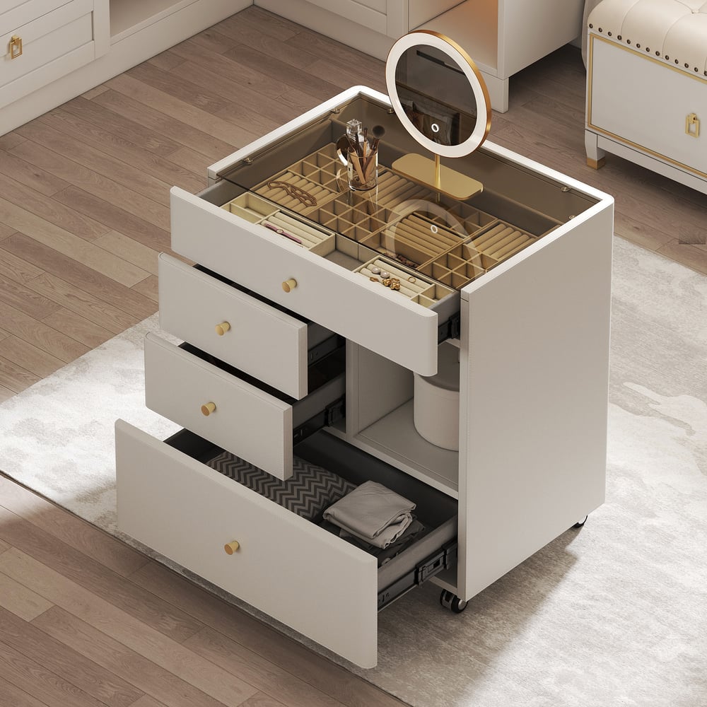 Questions and Answers for Saddle Leather Walk-In Closet Island Jewelry Dresser with Glass Top