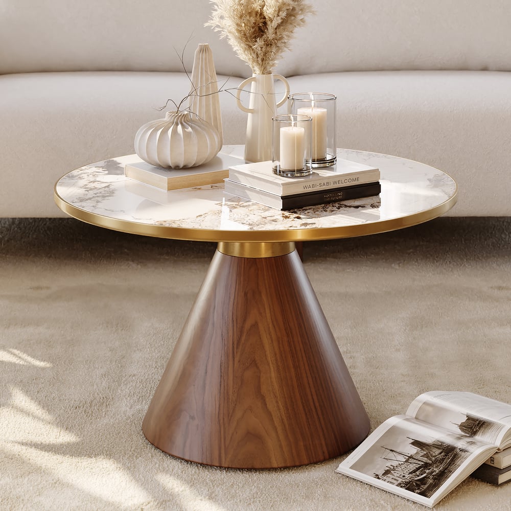 Questions and Answers for 28" Round Walnut Sintered Stone Top Coffee Table
