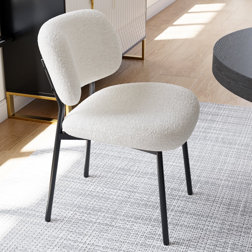 Questions and Answers for Modern White Boucle Dining Chair with Metal Legs Set of 2