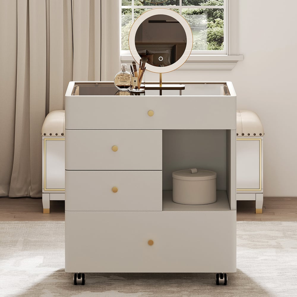 Questions and Answers for Saddle Leather Walk-In Closet Island Jewelry Dresser with Glass Top