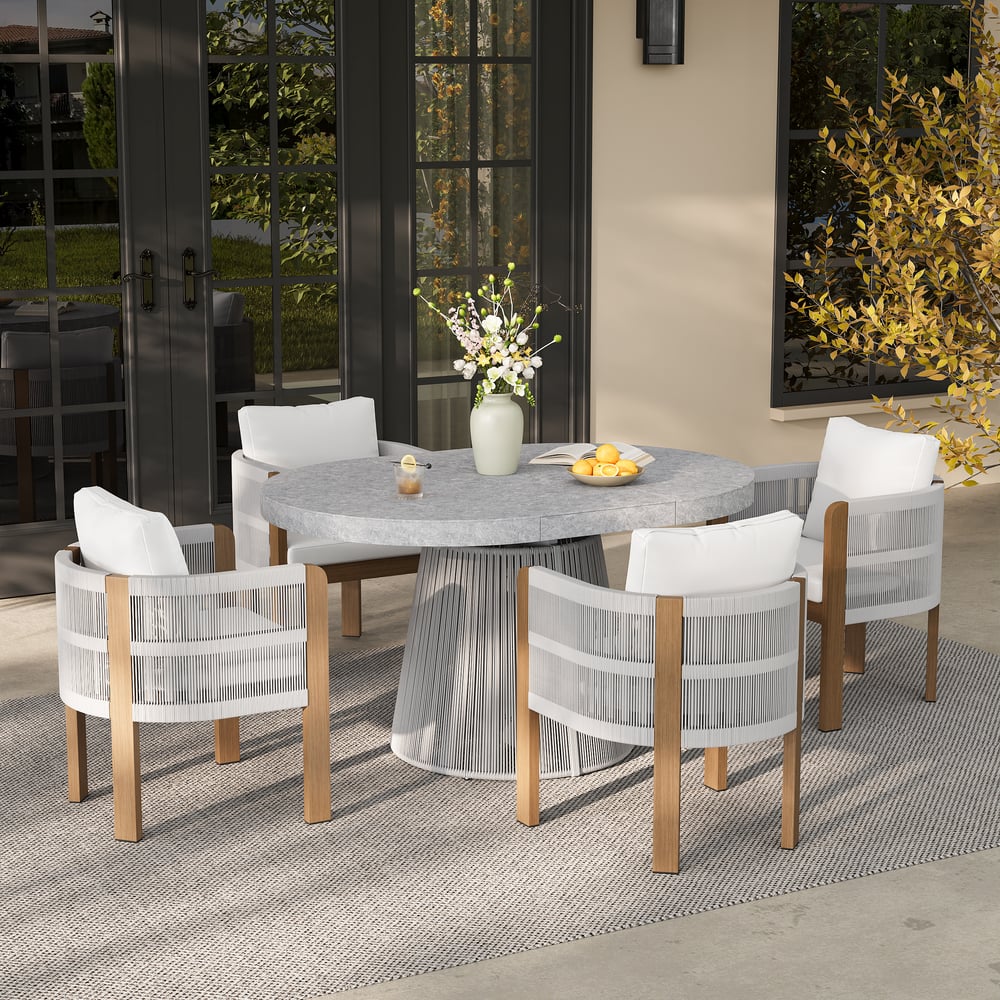 Questions and Answers for 5 Pieces Extendable Outdoor Dining Set & Round Dining Table with 4 Woven Armchairs