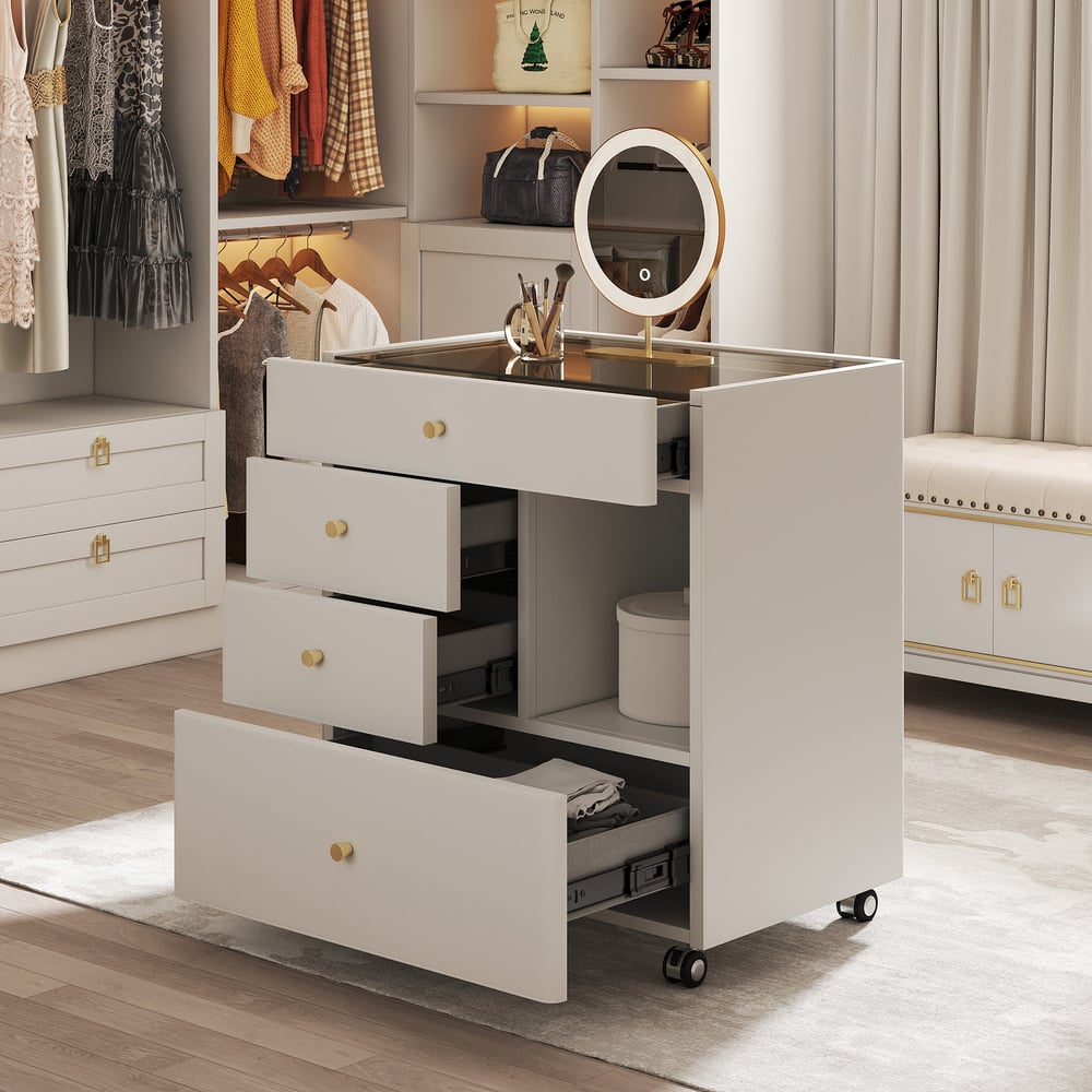 Questions and Answers for Saddle Leather Walk-In Closet Island Jewelry Dresser with Glass Top