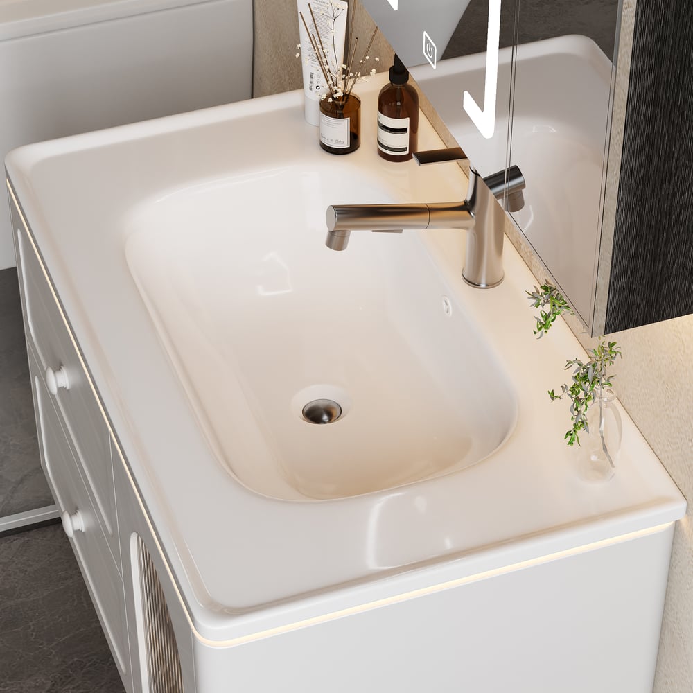 Customer Reviews for 31.5" Modern Floating LED Bathroom Vanity with Ribbed Glass Door & Drawers