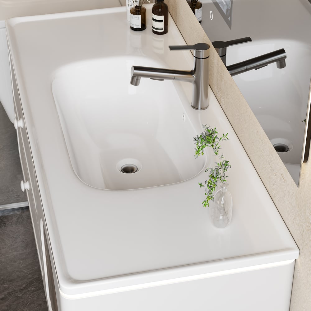 Customer Reviews for 47.2" Modern Floating LED Bathroom Vanity with Ribbed Glass Door & Drawers