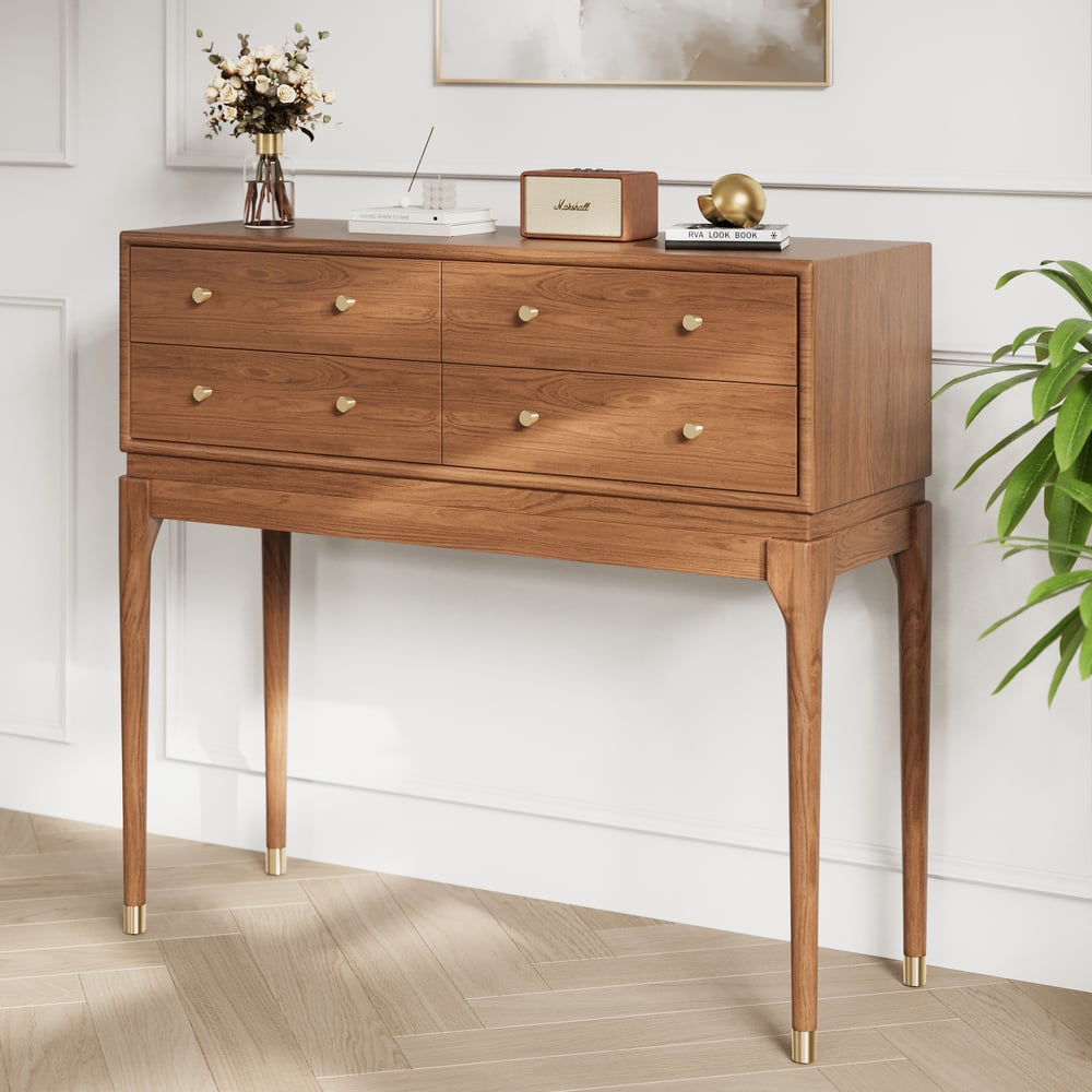 Customer Reviews for 1000mm Mid Century Modern Console Table Storage Walnut Wood Entryway Table 4 Drawers