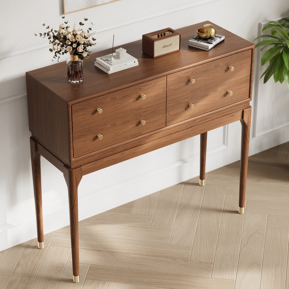 Customer Reviews for 1000mm Mid Century Modern Console Table Storage Walnut Wood Entryway Table 4 Drawers