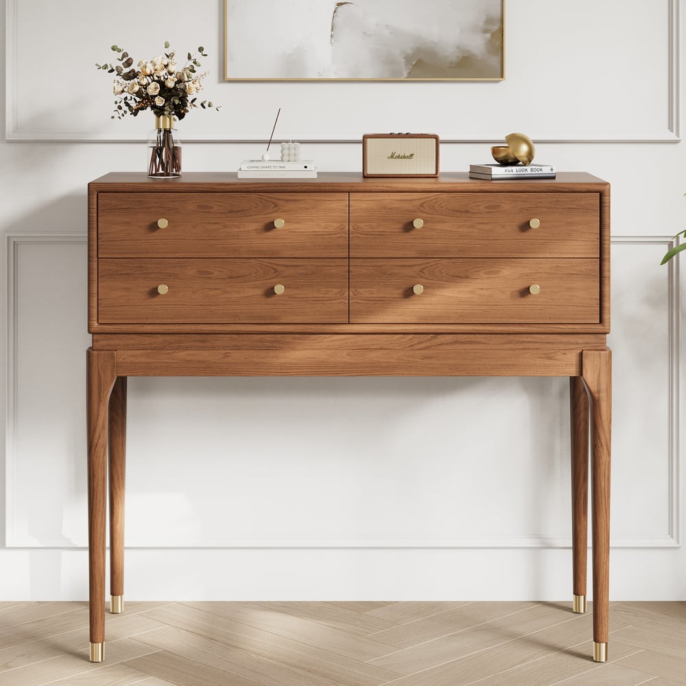 Customer Reviews for 1000mm Mid Century Modern Console Table Storage Walnut Wood Entryway Table 4 Drawers