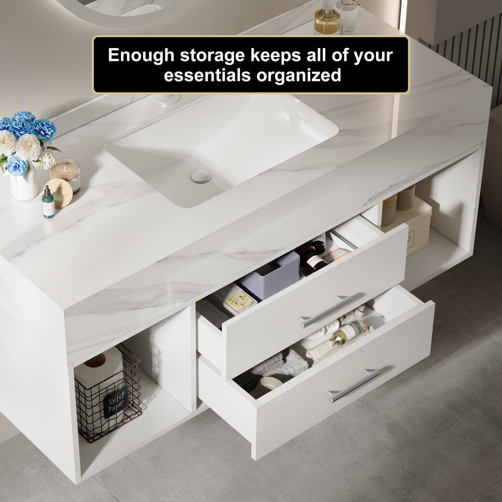 Klantrecensies voor 1000 mm zwevende witte badkamermeubel met spoelbak van gesinterd steen