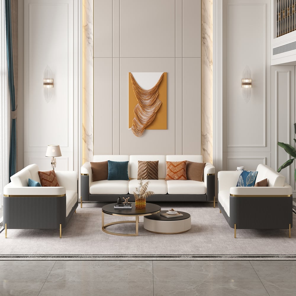 Otázky a odpovědi pro Vertex Moderní kožená 3dílná sedací souprava do obývacího pokoje