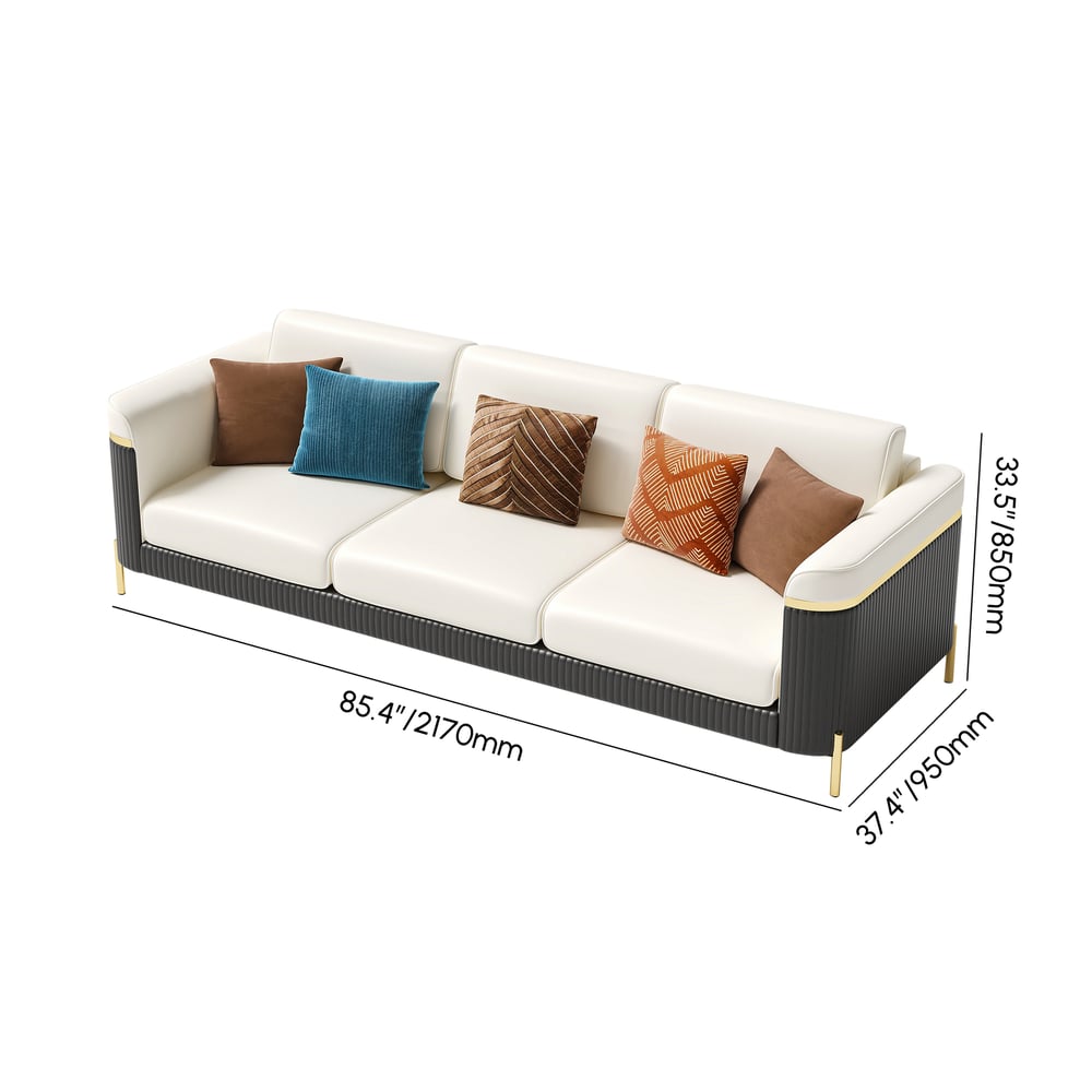 Vertex 85" Modern Nappa Leather Upholstered 3-Seater Sofa Pillow Included weights dimensions image
