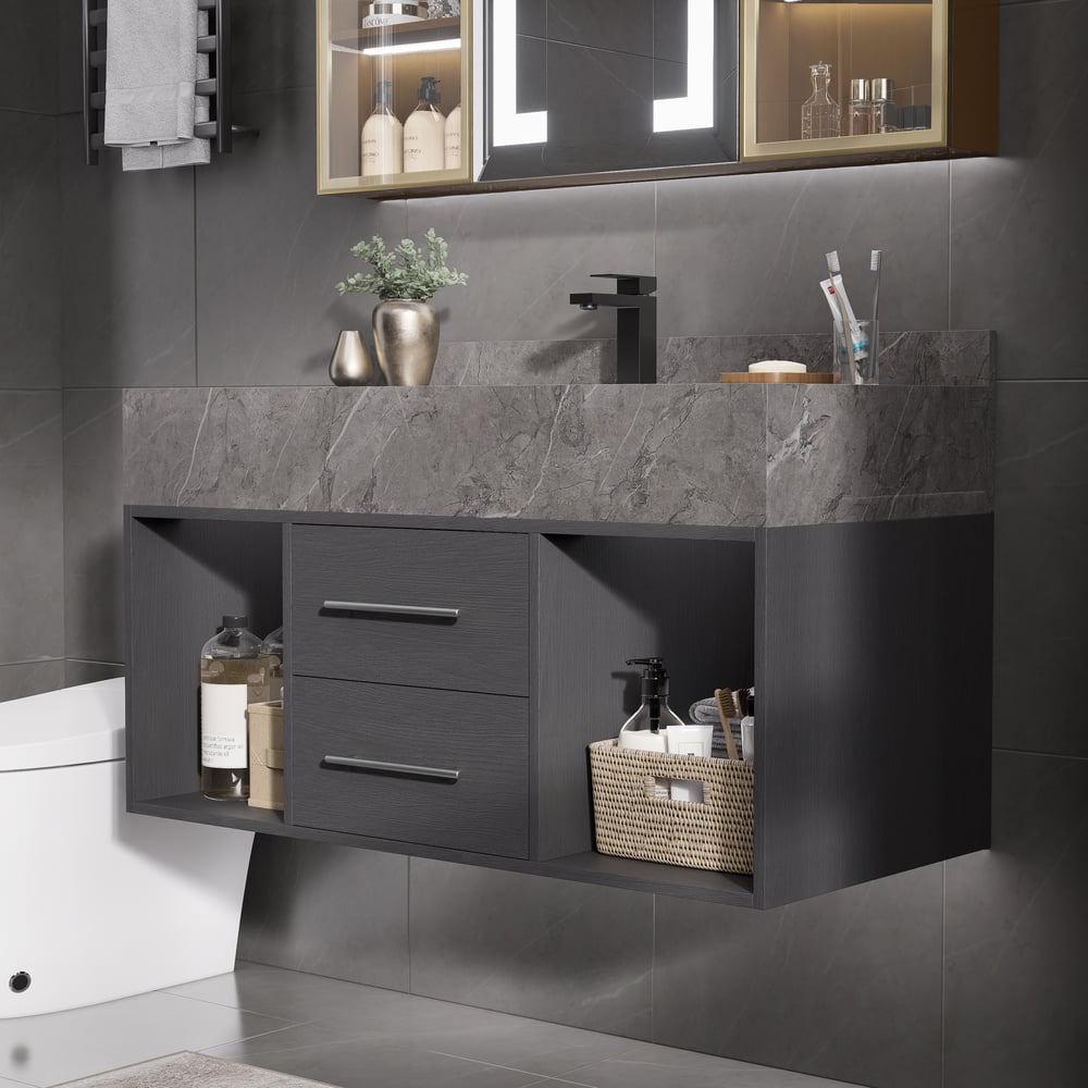Customer Reviews for Bathroom Vanity Set 39.4" Modern Floating Sintered Stone Bathroom Vanity Black with Sink
