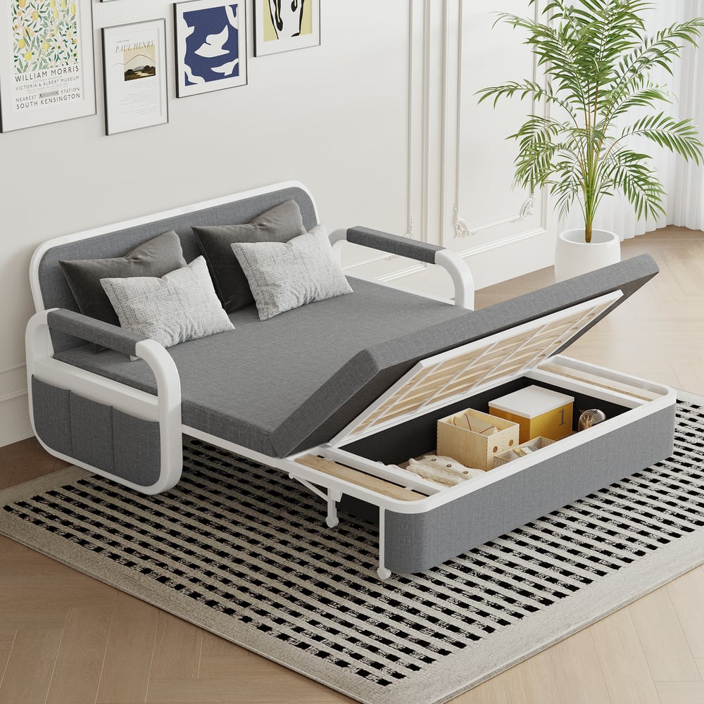 Questions et Réponses pour Canapé convertible 2 places en coton et lin avec rangement, 154 cm