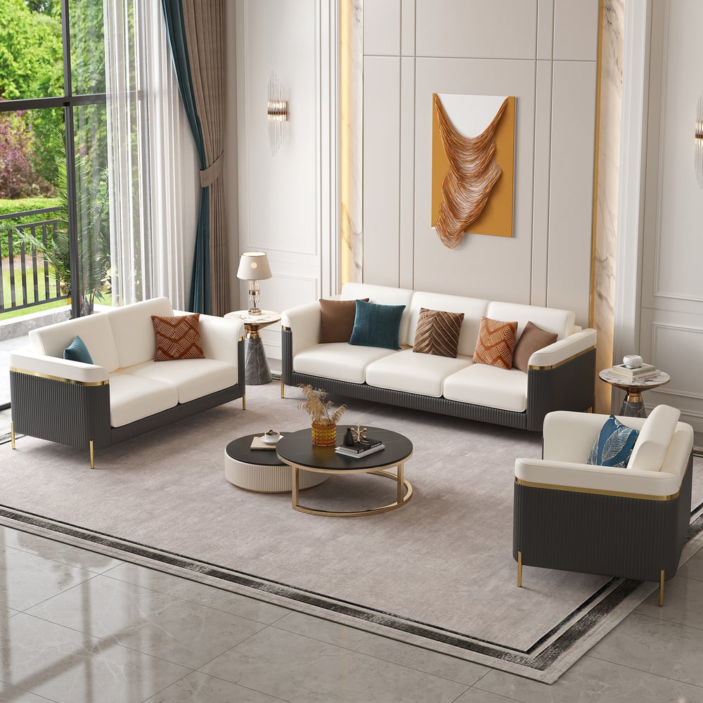 Reseñas de Clientes para Juego de sofás Vertex de cuero moderno de 3 piezas para sala