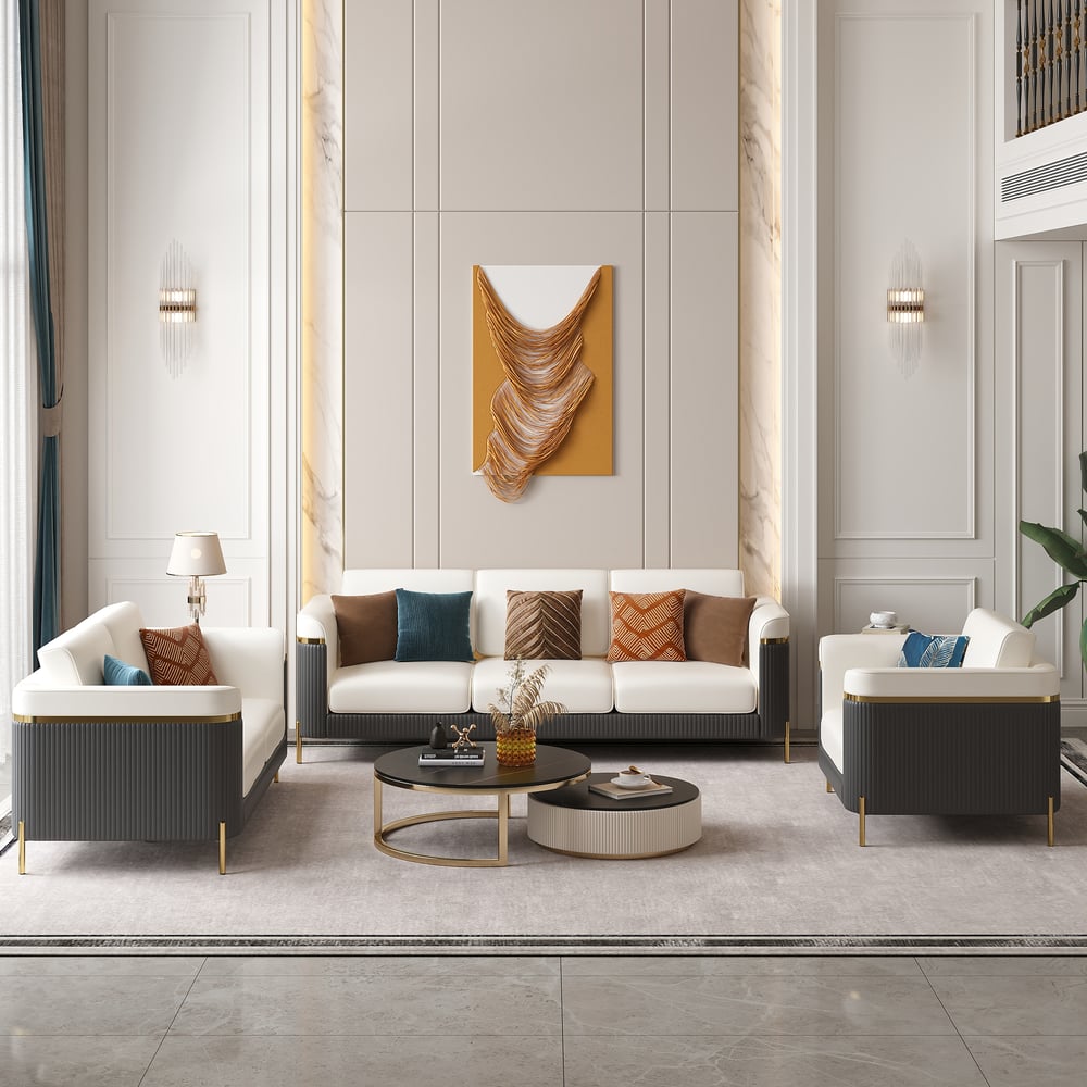 Reseñas de Clientes para Juego de sofás Vertex de cuero moderno de 3 piezas para sala