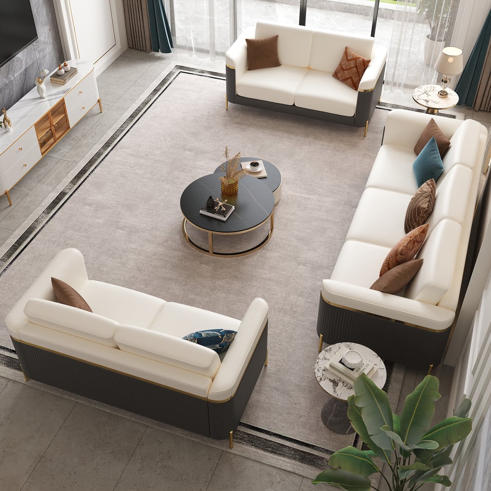 Otázky a odpovědi pro Vertex Moderní kožená 3dílná sedací souprava do obývacího pokoje