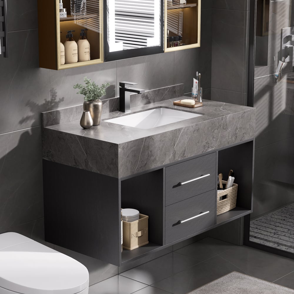 Customer Reviews for Bathroom Vanity Set 39.4" Modern Floating Sintered Stone Bathroom Vanity Black with Sink