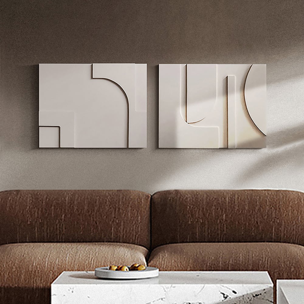 Vragen en antwoorden voor 2-delige abstracte wanddecoratie van Japandi voor de woonkamer, 3D-hangkunst in wit