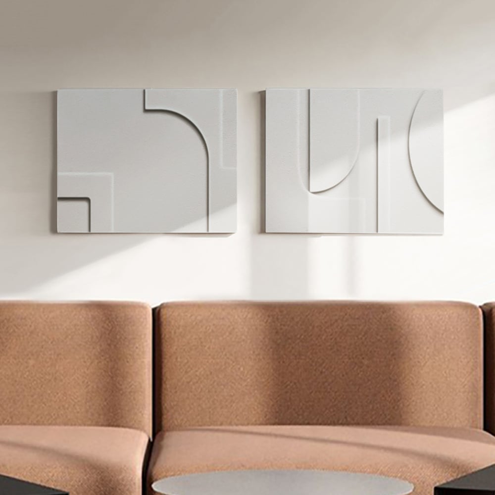 Vragen en antwoorden voor 2-delige abstracte wanddecoratie van Japandi voor de woonkamer, 3D-hangkunst in wit