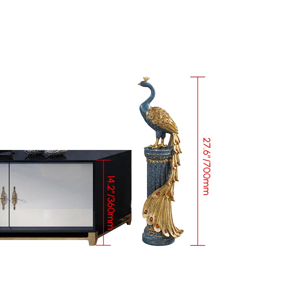 700mm Large Glam Peacock Floor Sculpture Decor Art Living Room Bedroom in Blue & Gold｜Homary