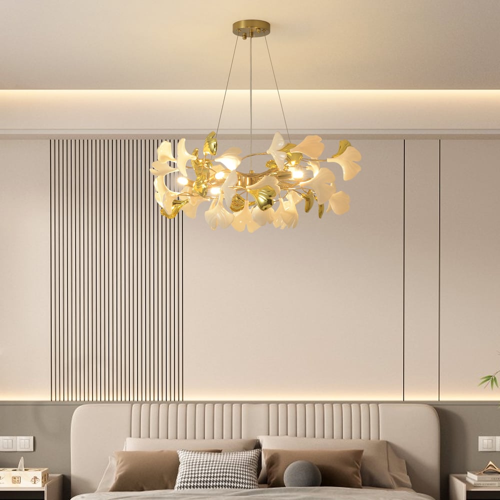 Customer Reviews for Martly 6-Light Art Deco Ginkgo Leaves Chandelier White & Gold Metal Ceiling Light