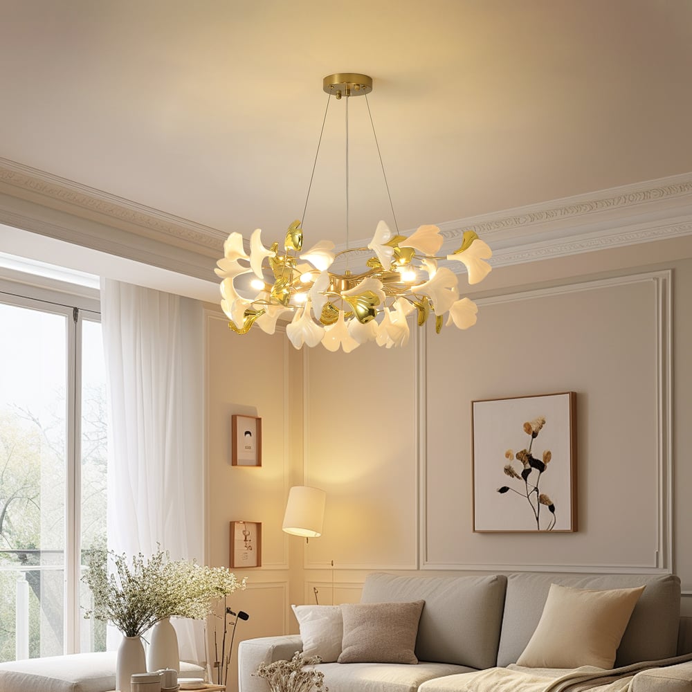 Customer Reviews for Martly 6-Light Art Deco Ginkgo Leaves Chandelier White & Gold Metal Ceiling Light
