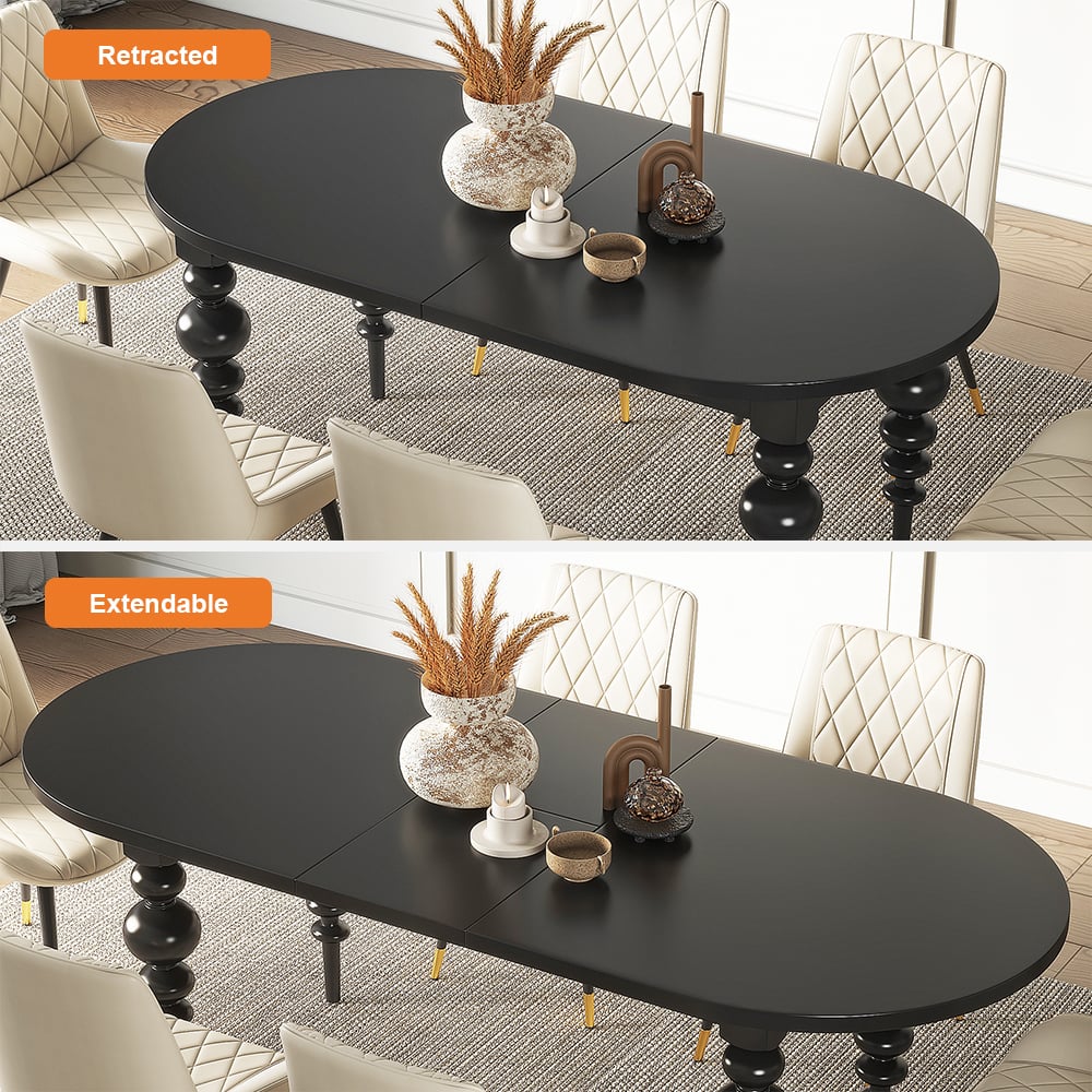 Questions and Answers for 2000mm-2400mm Mid-Century Oval Extendable Dining Table Black Seats 6-10 People
