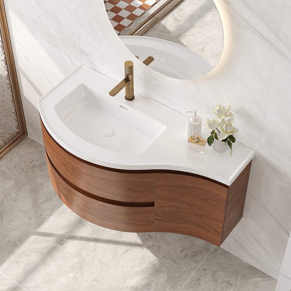 Customer Reviews for 889mm Floating Curved Bathroom Vanity Half-Circle Bathroom Cabinet Walnut