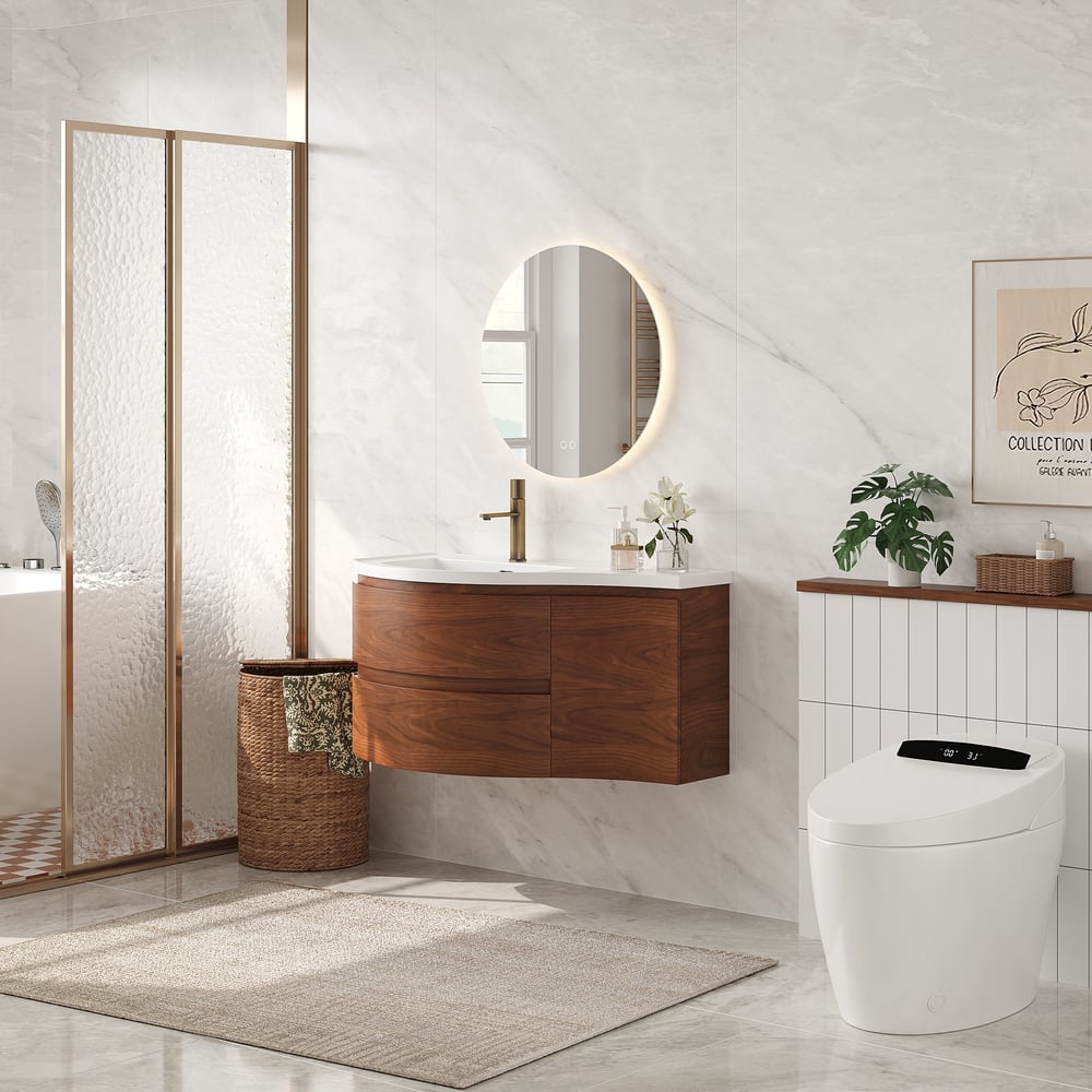 Customer Reviews for 889mm Floating Curved Bathroom Vanity Half-Circle Bathroom Cabinet Walnut